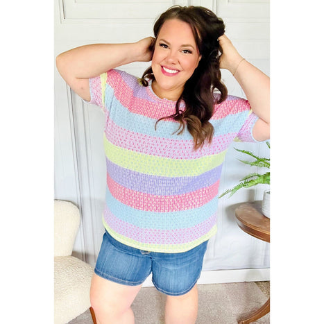 Stand Out Lavender & Pink Striped Textured Waffle Knit Top