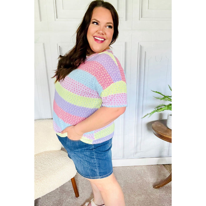 Stand Out Lavender & Pink Striped Textured Waffle Knit Top