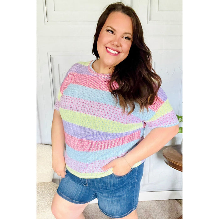 Stand Out Lavender & Pink Striped Textured Waffle Knit Top