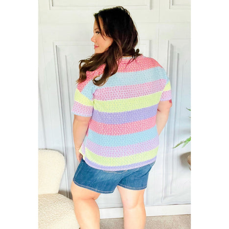 Stand Out Lavender & Pink Striped Textured Waffle Knit Top