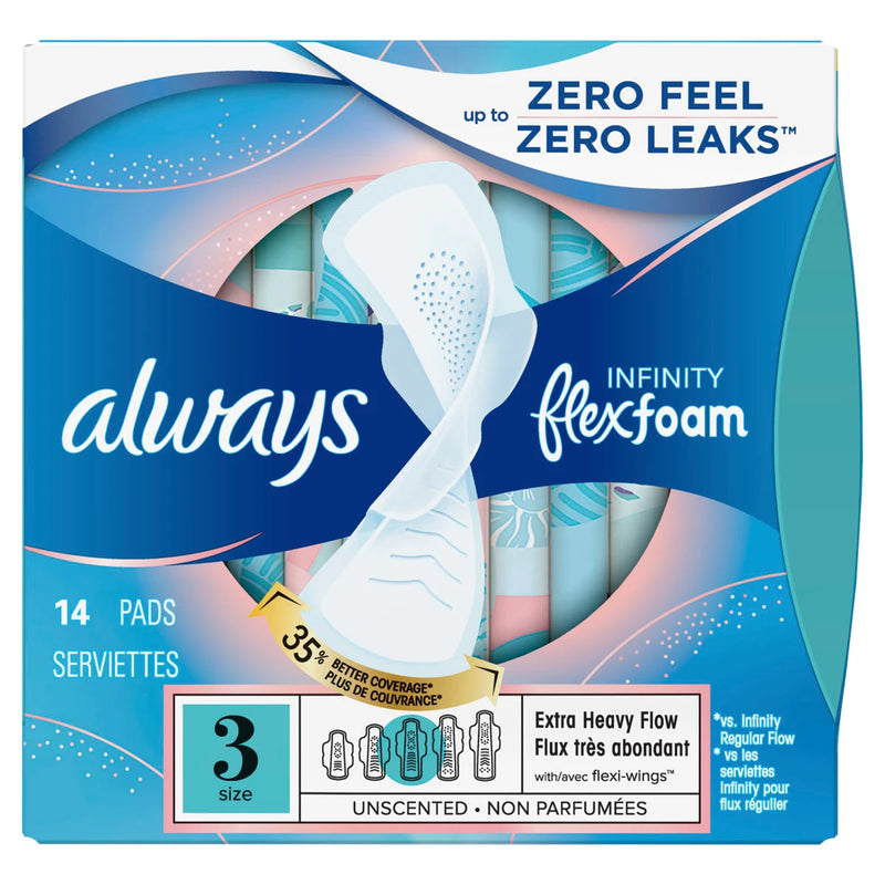 Always Always Infinity Size 3 Extra Heavy Flow Pads with Wings Unscented  14 count Health Care
