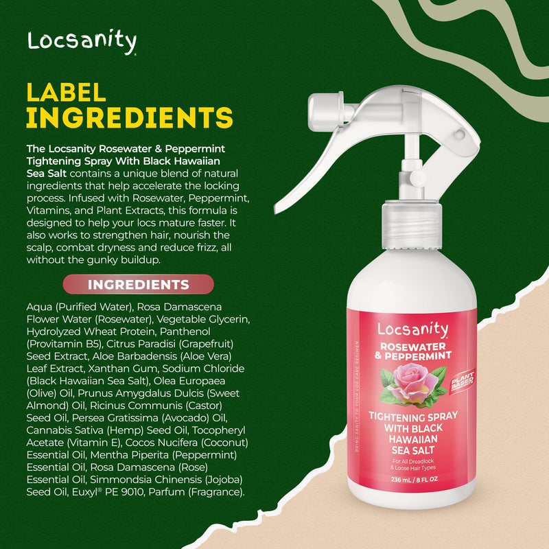 Locsanity Locsanity Rosewater and Peppermint Rolling, Moisturizing, Tightening Spray Mist w/ Black Hawaiian Sea Salt Locking & Tightening & Moisturizing