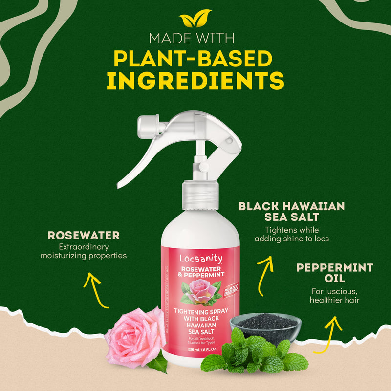 Locsanity Locsanity Rosewater and Peppermint Rolling, Moisturizing, Tightening Spray Mist w/ Black Hawaiian Sea Salt Locking & Tightening & Moisturizing
