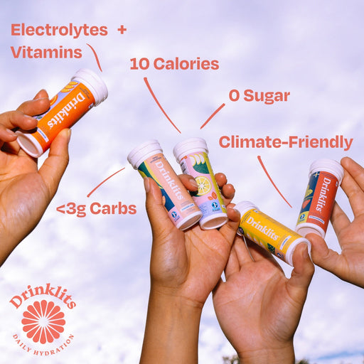 Drinklits Lemon-Lime Hydration Mix & Strawberry Daily Immune Support - 6 Tubes | 60 Servings Hydration Electrolyte Tablets Lavender