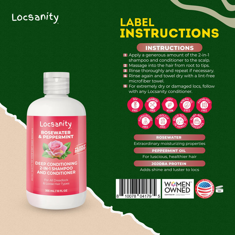 Locsanity Rosewater and Peppermint Moisturizing, Conditioning and Nourishing Shampoo Shampoo & Conditioning