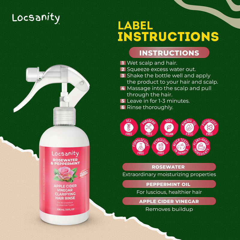 Locsanity Locsanity Rosewater Peppermint Apple Cider Vinegar Clarifying Hair Rinse Detox 8oz Treatments