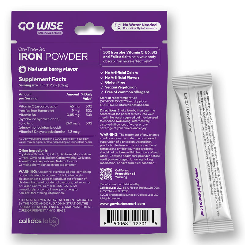 Go Wise Gentle Iron Supplement for Women and Men (No Water Needed) Iron Supplement