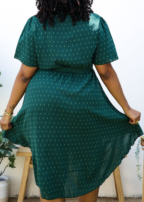 Plus Size Green Swiss Dot Midi Dress with High-Low Skirt by Anna-Kaci