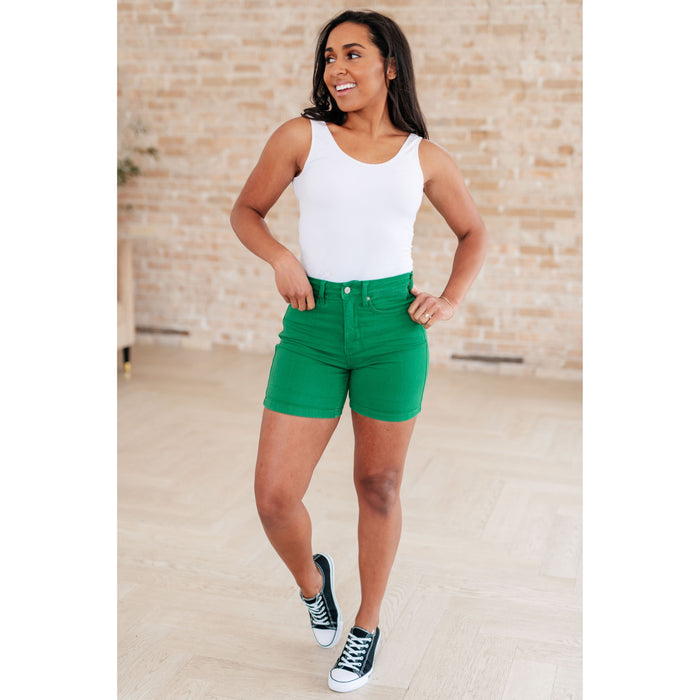 Jenna High Rise Control Top Cuffed Shorts in Green