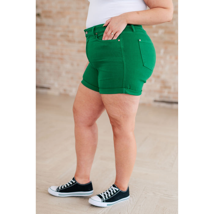 Jenna High Rise Control Top Cuffed Shorts in Green