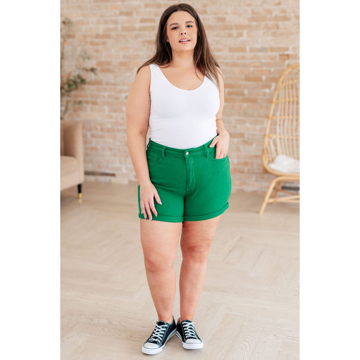 Jenna High Rise Control Top Cuffed Shorts in Green