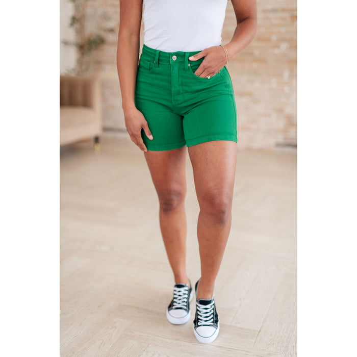 Jenna High Rise Control Top Cuffed Shorts in Green