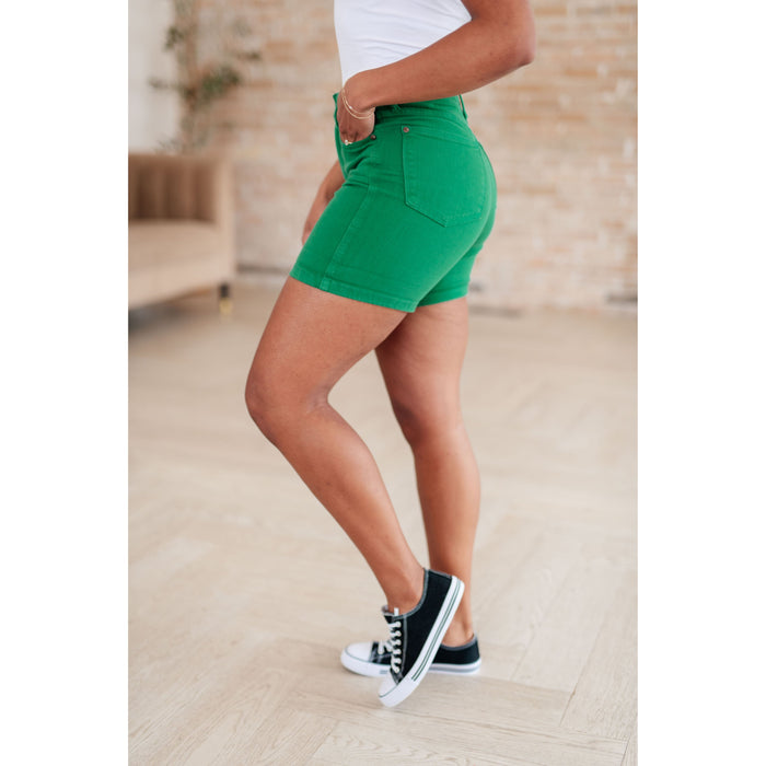 Jenna High Rise Control Top Cuffed Shorts in Green