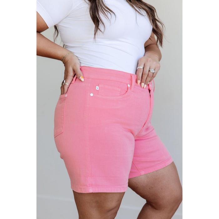 Jenna High Rise Control Top Cuffed Shorts in Pink