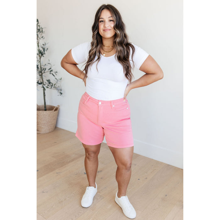 Jenna High Rise Control Top Cuffed Shorts in Pink