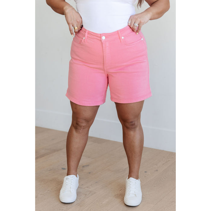 Jenna High Rise Control Top Cuffed Shorts in Pink