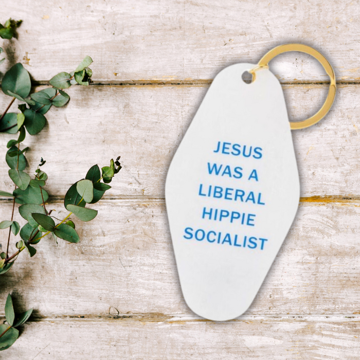 The Bullish Store - The Bullish Store - Jesus Was a Liberal Hippie Socialist Keychain in White Shimmer