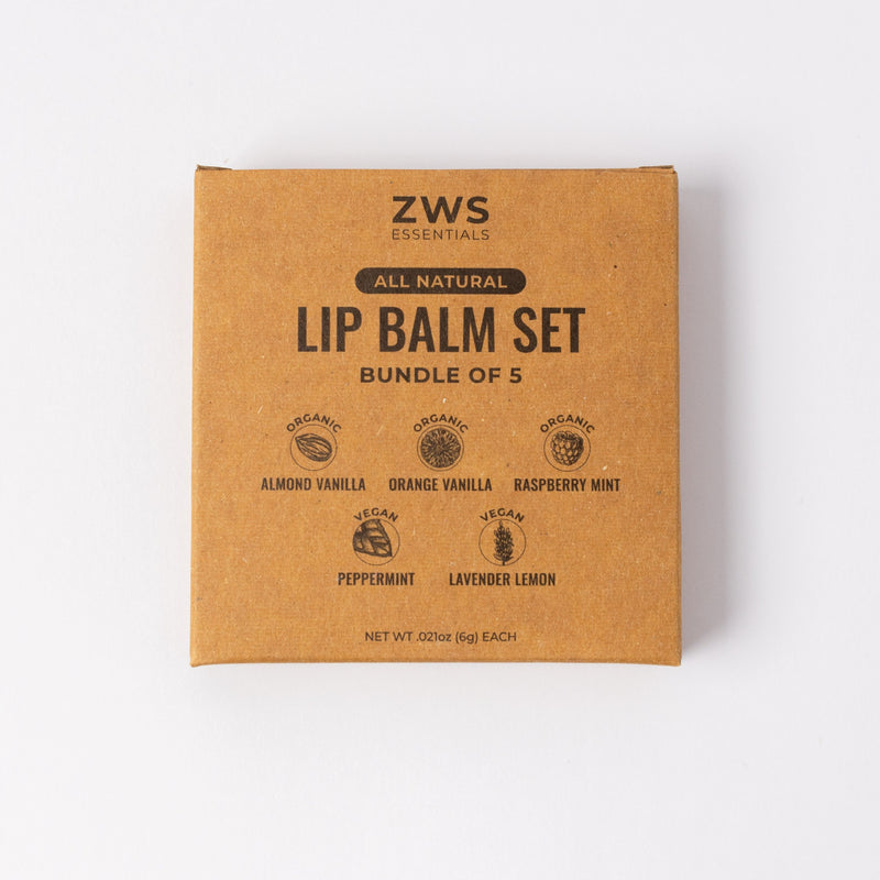 ZeroWasteStore.com All Natural Lip Balm Goldenrod Organic Almond Vanilla,Organic Orange Vanilla,Organic Raspberry Mint,Vegan Peppermint,Vegan Lavender Lemon,Lip Balm Set - Bundle of 5,Organic Trio,Vegan Duo