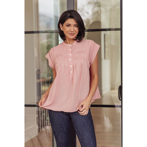 Pleat Detail Button Up Blouse in Pink