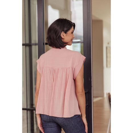 Pleat Detail Button Up Blouse in Pink