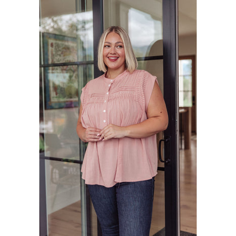 Pleat Detail Button Up Blouse in Pink