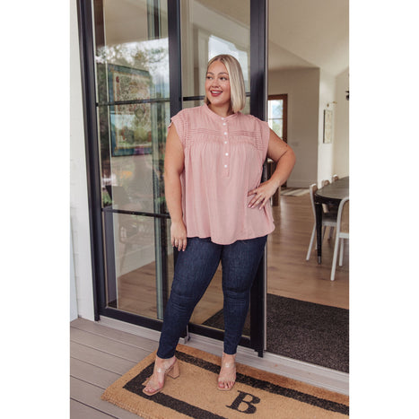 Pleat Detail Button Up Blouse in Pink