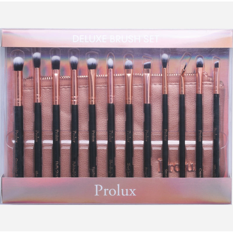 Prolux Cosmetics Deluxe 12 Piece Eye Makeup Brush Set BRUSH SET Rosy Brown