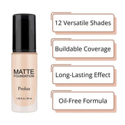 Prolux Cosmetics Lightweight Matte Foundation face foundation White Smoke 1 Natural Beige,2 Soft Ivory,3 Creamy Beige,4 Medium Beige,5 Soft Beige,6 Dark Beige,11 Golden Neutral,12 Nude Fair,13 Honey,14 Honey Fair,15 Golden Dark,16 Spiced Almond