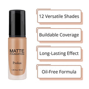Prolux Cosmetics Lightweight Matte Foundation face foundation White Smoke 1 Natural Beige,2 Soft Ivory,3 Creamy Beige,4 Medium Beige,5 Soft Beige,6 Dark Beige,11 Golden Neutral,12 Nude Fair,13 Honey,14 Honey Fair,15 Golden Dark,16 Spiced Almond