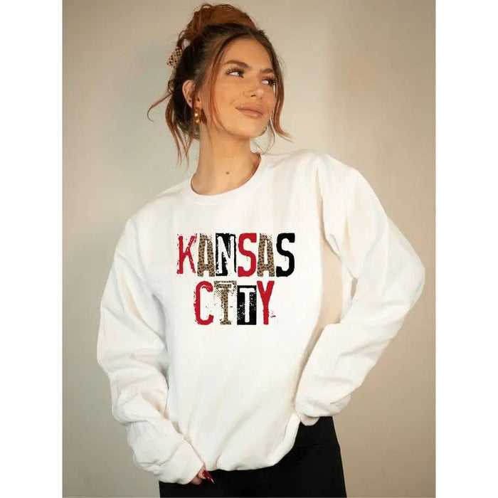 Kansas City Leopard Graphic Crew Neck Sweatshirt