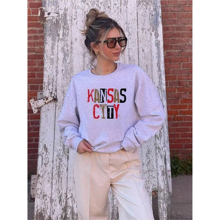 Kansas City Leopard Graphic Crew Neck Sweatshirt