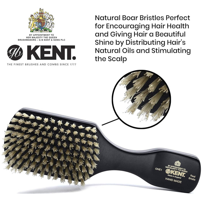 Kent - Kent OHE1 Handmade Ebony Pure White Bristle Hair Brush