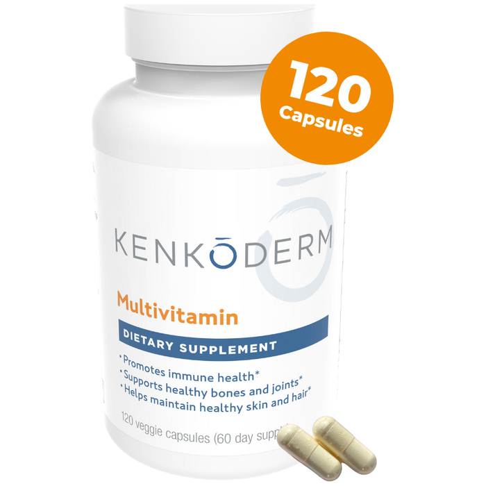 Kenkoderm Multivitamin for Psoriasis | Omega 3 | Vitamin D | Glucosamine Chondroitin | Collagen | Vitamin A | Folic Acid | MSM | 120 Veggie Capsules | 60 Day Supply