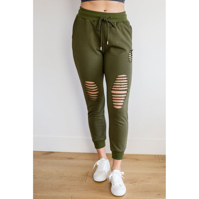 Kick Back Distressed Joggers in Olive