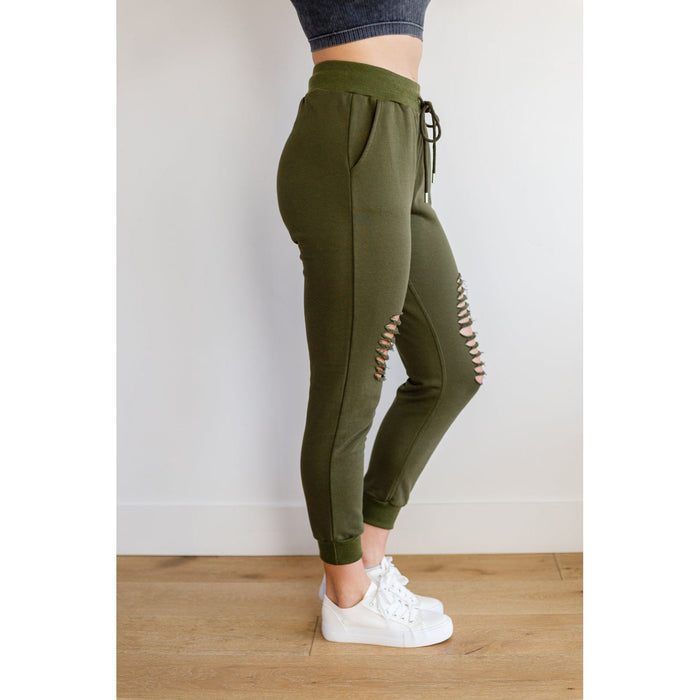 Kick Back Distressed Joggers in Olive