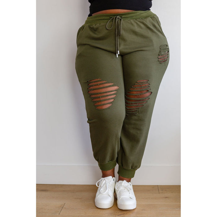 Kick Back Distressed Joggers in Olive