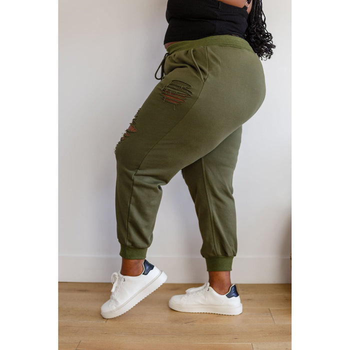 Kick Back Distressed Joggers in Olive