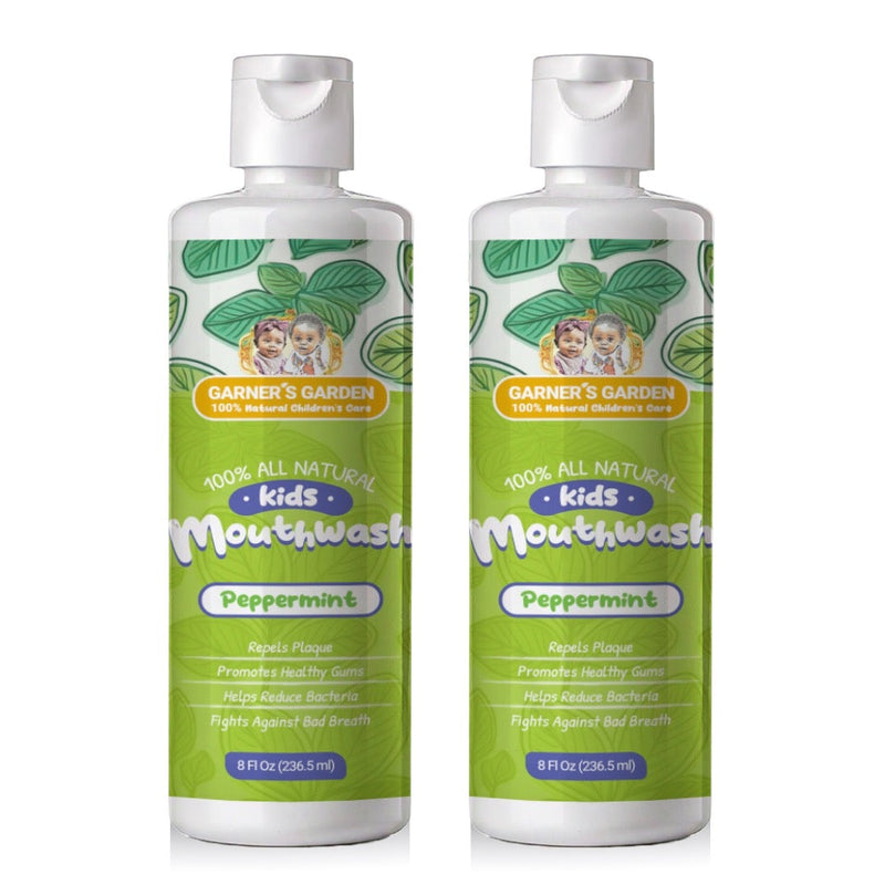 Garner's Garden Kid's Natural Mouthwash | H2O2 | Antibacterial Fluoride-Free Oral Care White Smoke Peppermint & Tea Tree Essential Oils / Double pack of 2