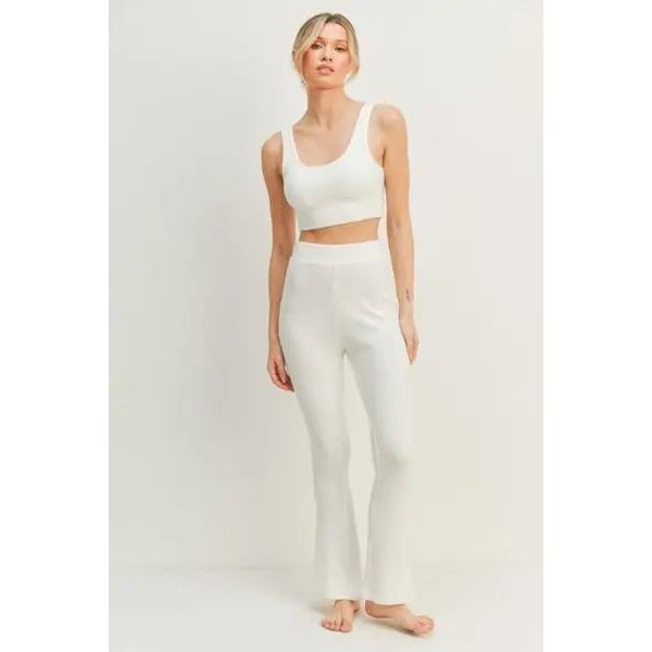 Kimberly C Waffle Tank and High Waist Flare Pants Set