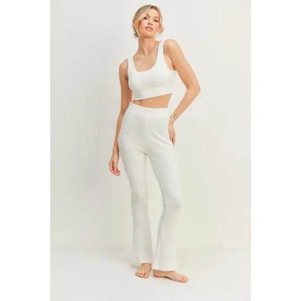 Kimberly C Waffle Tank and High Waist Flare Pants Set