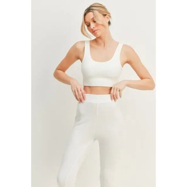 Kimberly C Waffle Tank and High Waist Flare Pants Set