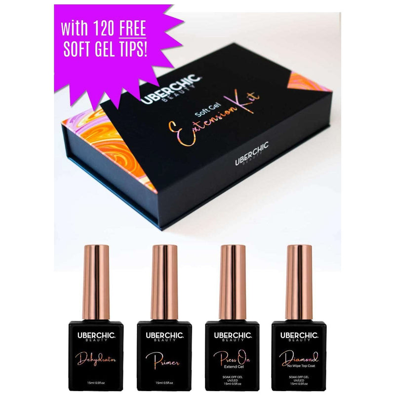 UberChic Beauty Soft Gel Kit: 3-Step Soak Off Nail Extension System with Bonus Gel Top Coat + FREE Soft Gel Tips! False Nails
