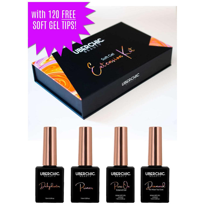 Uberchic Beautysoft Gel Kit: 3-Step Soak Off Nail Extension System With Bonus Gel Top Coat + Free Soft Gel Tips!