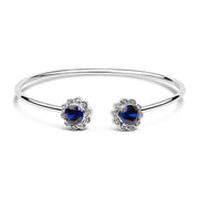 Bids.com Sterling Silver Diamond Accent Created Blue Sapphire Floral Design Bangle Bracelet Bracelets