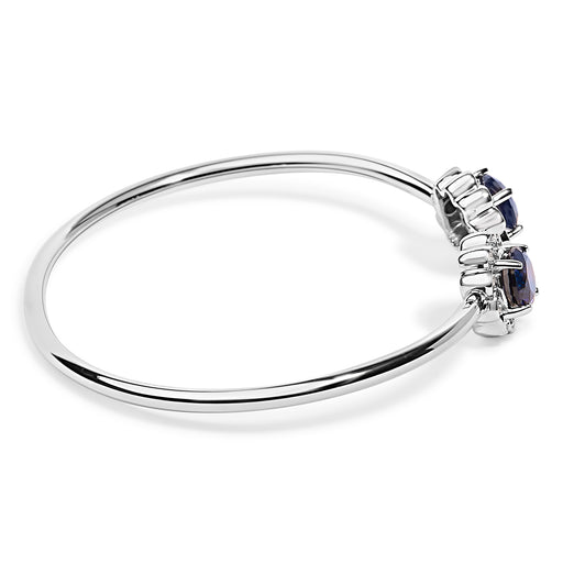 Bids.com Sterling Silver Diamond Accent Created Blue Sapphire Floral Design Bangle Bracelet Bracelets