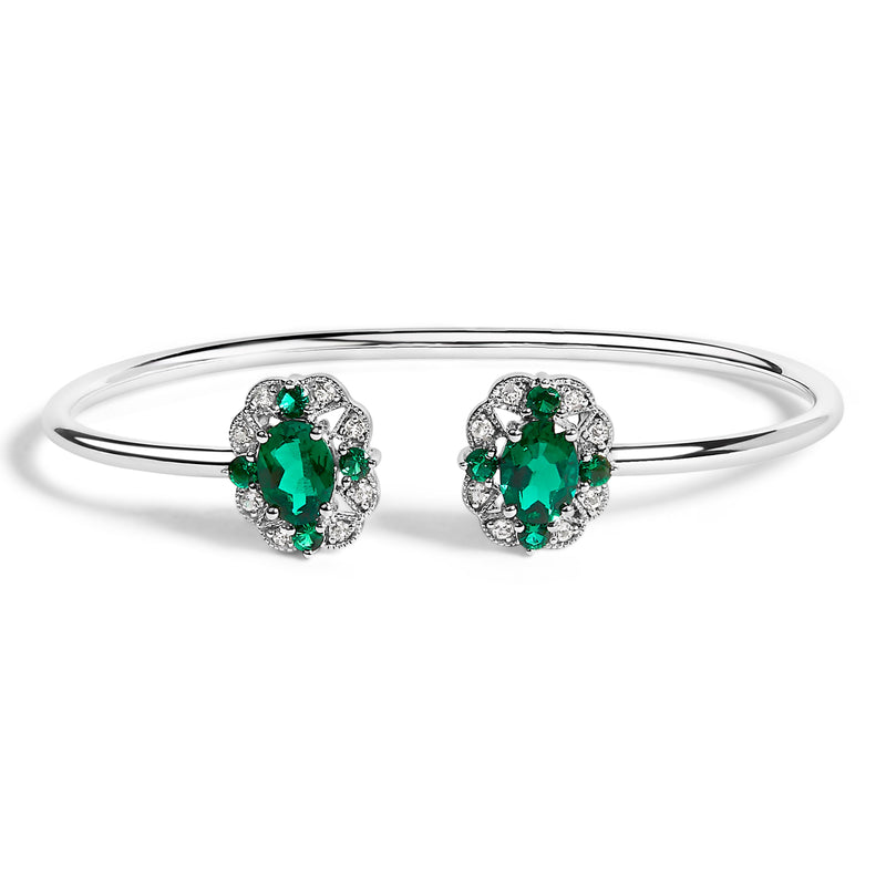 Bids.com Sterling Silver White Topaz and Green Emerald Floral Bangle Bracelet Bracelets