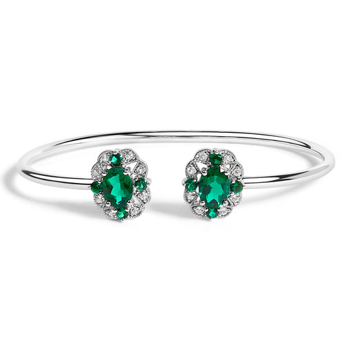 Bids.com Sterling Silver White Topaz and Green Emerald Floral Bangle Bracelet Bracelets