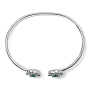 Bids.com Sterling Silver White Topaz and Green Emerald Floral Bangle Bracelet Bracelets