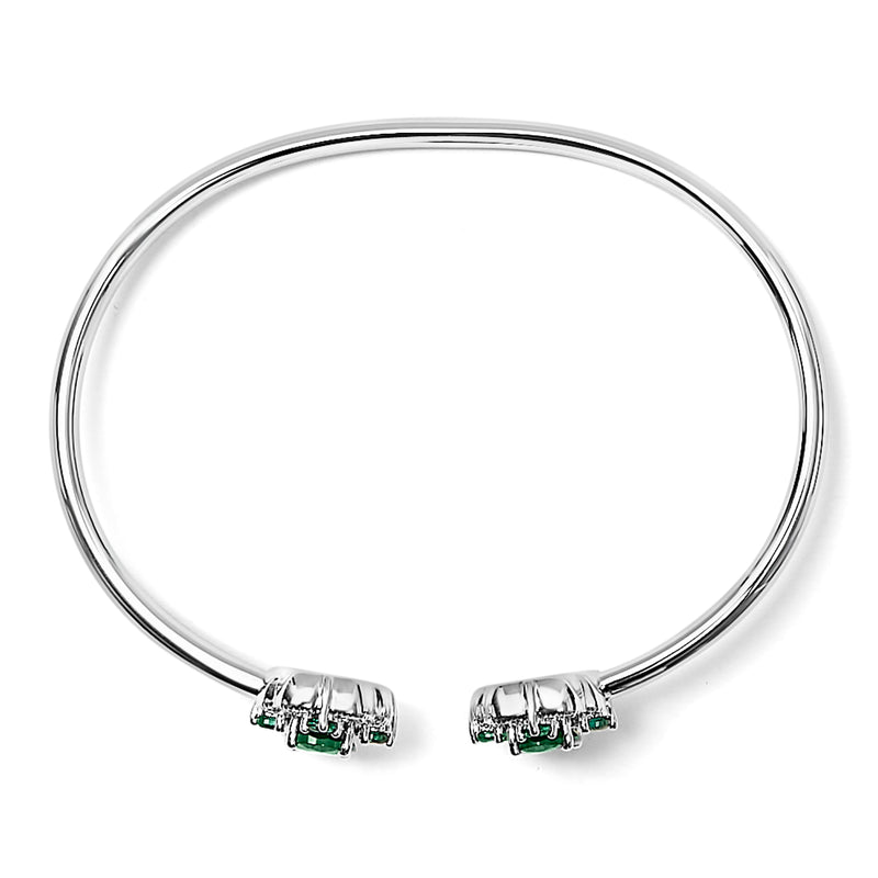 Bids.com Sterling Silver White Topaz and Green Emerald Floral Bangle Bracelet Bracelets