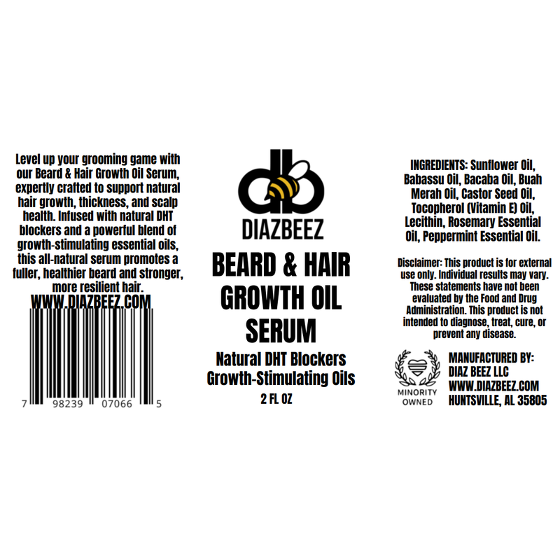 Diaz Beez Beard & Hair Growth Oil Serum – Natural DHT Blockers + Growth-Stimulating Oils Beard Oil
